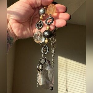 Crystal beaded necklace large teardrop bead and chunky beadwork